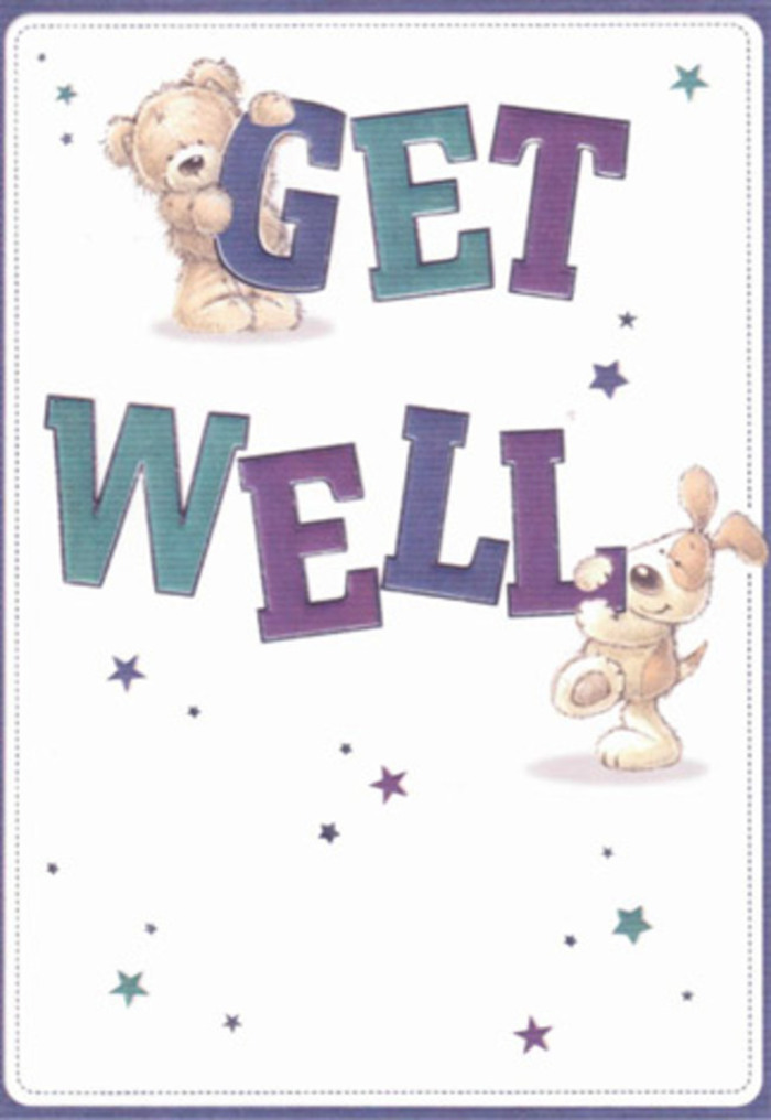 A loving message of encouragement comes to life in this beautifully illustrated get well card, resonating with the caring touch found throughout St Paul's Cray's close-knit community. The scene is anchored by two friendly figures: a round, huggable teddy bear and an exuberant, floppy-eared puppy, each interacting playfully with oversized, artistically shaded letters that declare 'Get Well.' Shades of twilight purple and fresh aquatic blue lend a cheerful, optimistic tone, while soft-edged, twinkling stars seem to float around them-mirroring the sense of gentle hope that fills the air after a morning stroll along St Paul's Wood Hill. Every brushstroke suggests texture: the bear's downy coat and the puppy's silken fur evoke the tactile comfort of embracing a well-loved toy, just as a bouquet of hand-selected blooms can convey care beyond words. The design feels welcoming and inclusive, a visual embrace perfect for all ages. Imagine this card alongside a fragrant arrangement freshly prepared for delivery by a local expert-both together radiate a sense of positivity, reassurance, and heartfelt support. Whether destined for a neighbour or friend, this card's airy, light-hearted artistry makes it the ideal companion for uplifting someone's spirits here in St Paul's Cray.