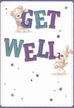 Radiating cheer and kindness, this get well card is instantly heartwarming-two adorable figures, a cuddly teddy bear and a playful puppy, leap from the creamy white background as if eager to deliver their good wishes. Each of them interacts joyously with the oversized, colourful letters that spell out 'Get Well,' their pink noses and sparkling eyes filled with hope and gentle encouragement. The indigo and teal hues used in the lettering evoke the refreshing tones seen in nearby gardens during springtime strolls in St Paul's Cray, while a scattering of starry shapes in cool blues and purples suggests the magic of sending healing thoughts. The bear's fur appears irresistibly soft and plush, the puppy's velvety ears practically inviting a comforting touch, reminiscent of the bouquets crafted to bring solace during recovery. The crisp, bright background highlights the scene's uplifting mood, instilling a sense of clarity and reassurance. Thoughtfully designed for both children and adults, this card's playful elegance echoes the genuine care shown by neighbours and local florists, delivering more than just a message-it offers an emotional balm to anyone in need in St Paul's Cray.